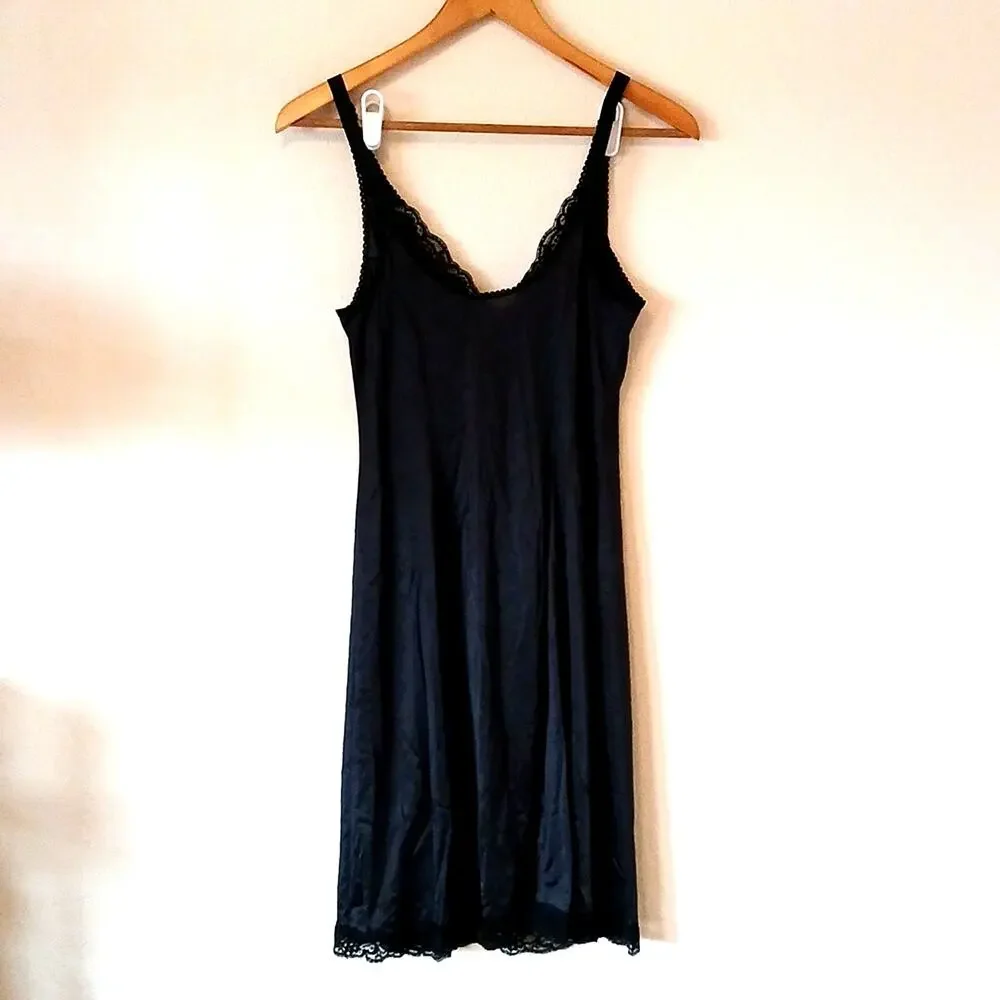 Vintage Vassarette Full Slip Black Lace Trim